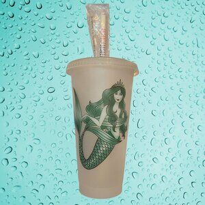 STARBUCKS 2019 Venti Mermaid Siren Reusable Frosted Cold Cup w/Lid & Straw
